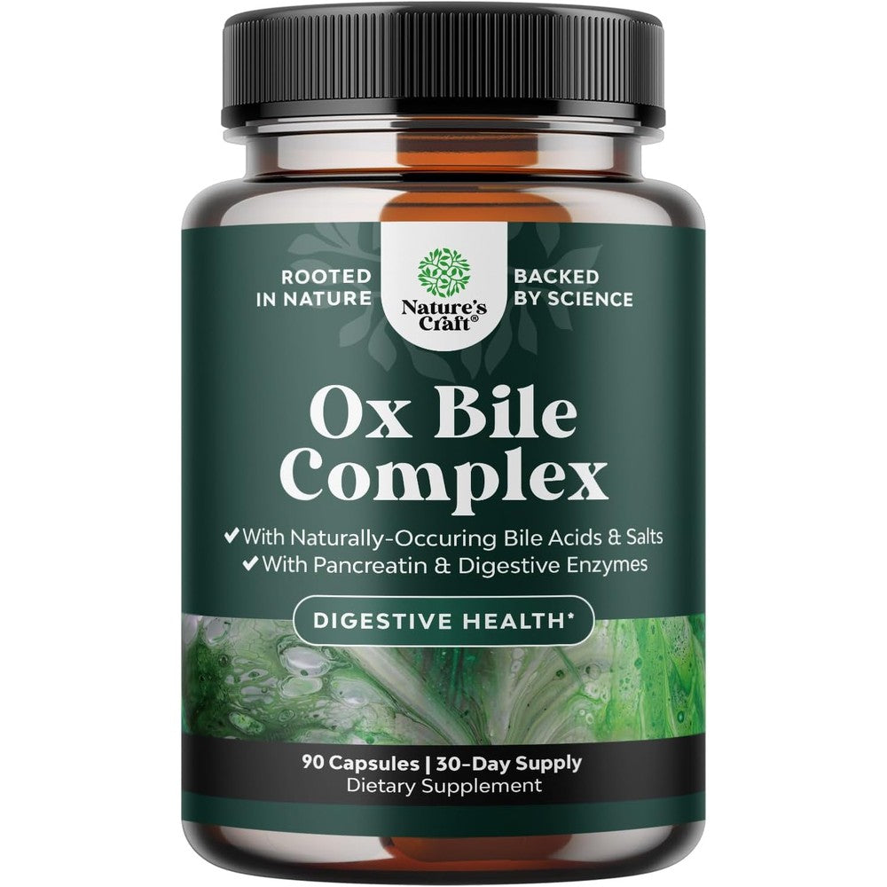 Natures Craft Digestive Enzymes With Ox Bile front view supplement bottle