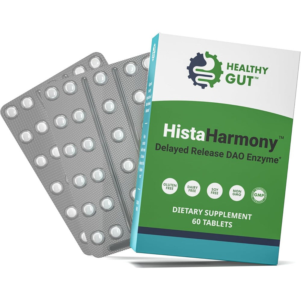 Healthy Gut HistaHarmony front view box and blister pack packaging