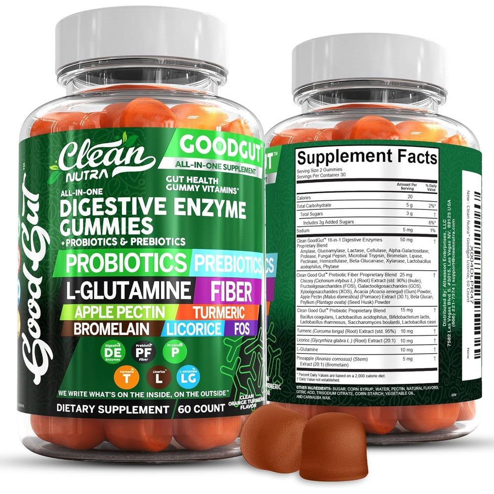 Clean Nutraceuticals GoodGut digestive enzyme gummies front view bottle for premium gut health