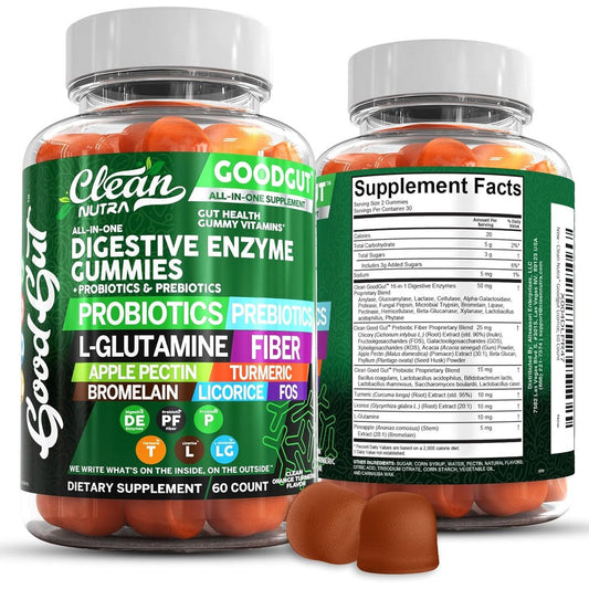 Clean Nutraceuticals GoodGut digestive enzyme gummies front view bottle for premium gut health