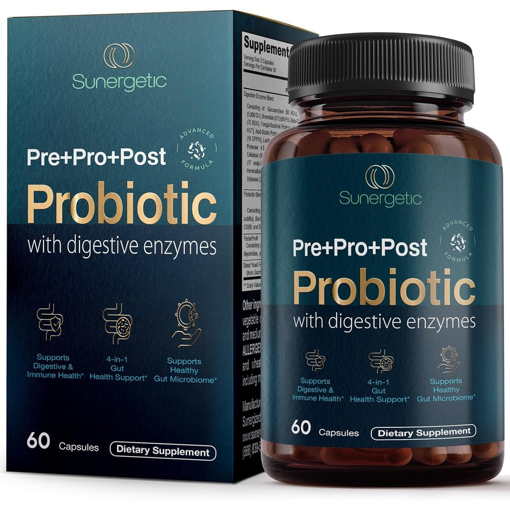 Sunergetic 4-in-1 probiotic supplement bottle front view