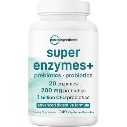 Micro Ingredients Super Enzymes 240 capsules front view bottle for digestive support