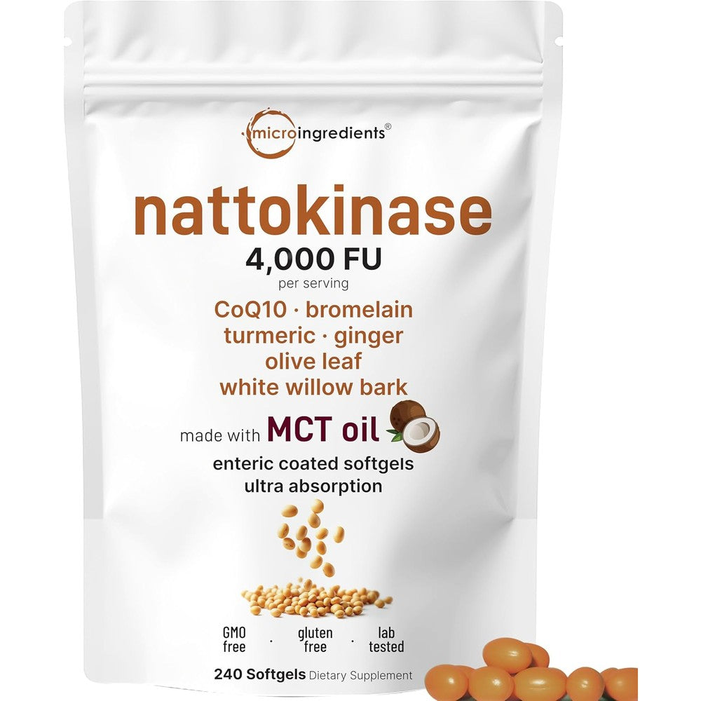 Micro Ingredients Nattokinase Four Thousand FU Softgels pouch front view cardiovascular supplement
