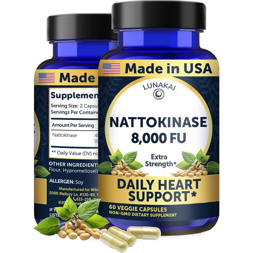 Lunakai Nattokinase 8000 FU supplement bottle front view