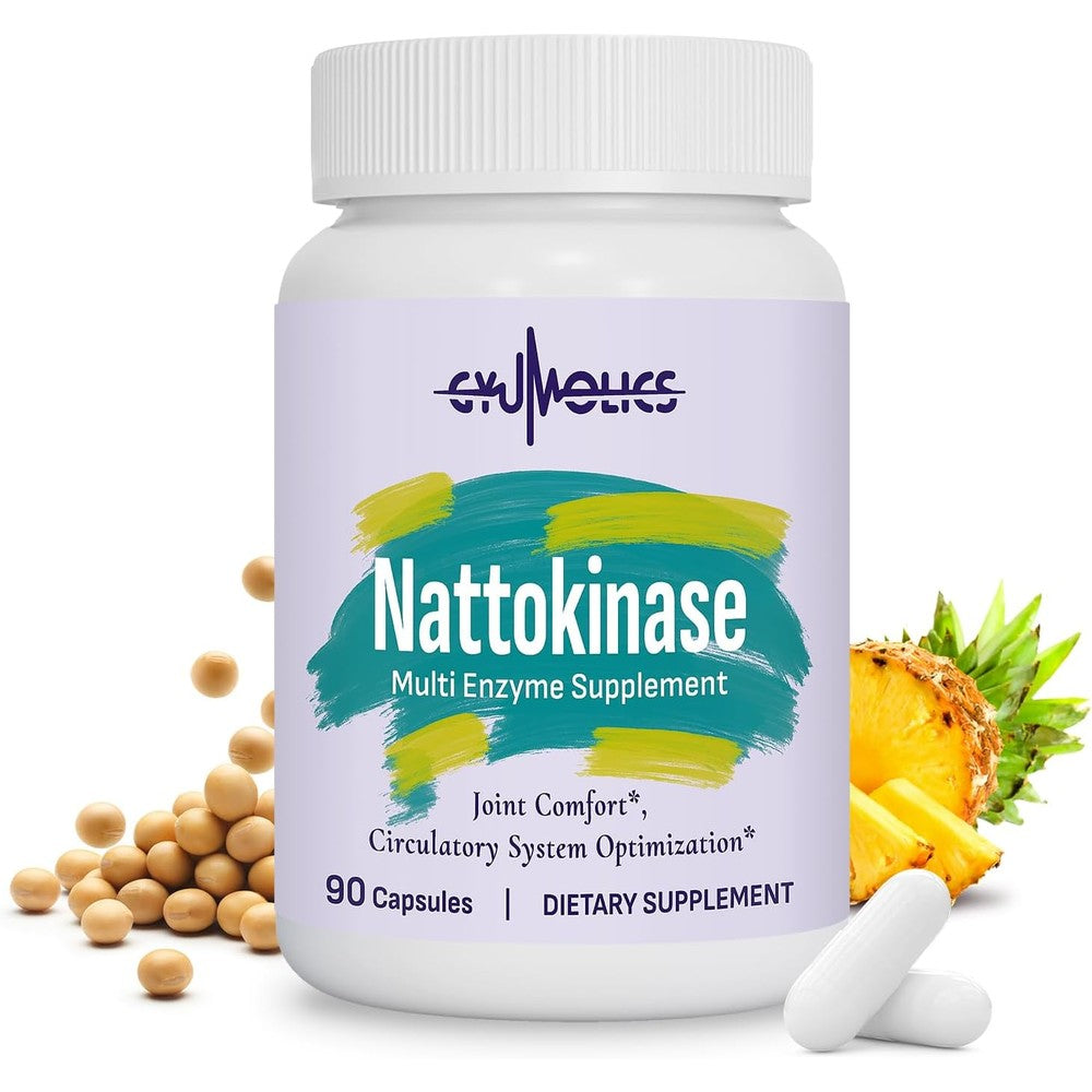 Gyumolics Nattokinase 10000 FU bottle front view showing circulatory support enzyme blend