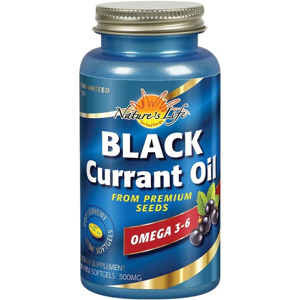 Nature's Life Black Currant Oil front view bottle with 90 softgels.