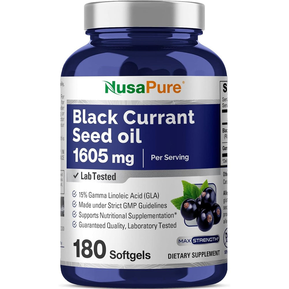 NusaPure Black Currant Seed Oil 1605mg bottle front view