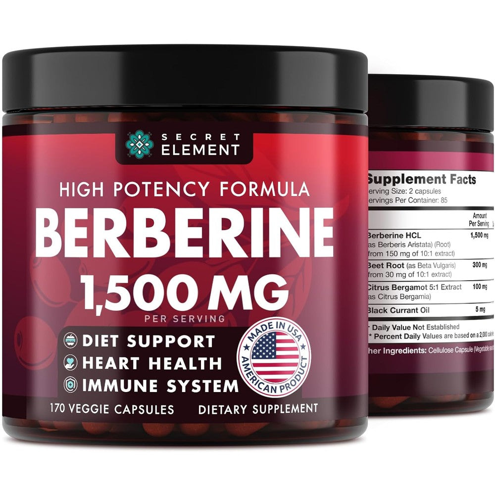 Secret Element Pure Berberine HCL 1500mg front view bottle packaging