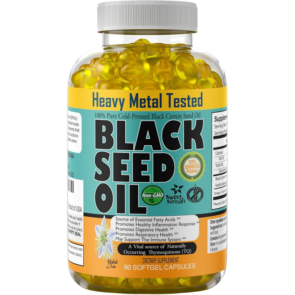 Sweet Sunnah Black Seed Oil Capsules 90 Softgels front view bottle