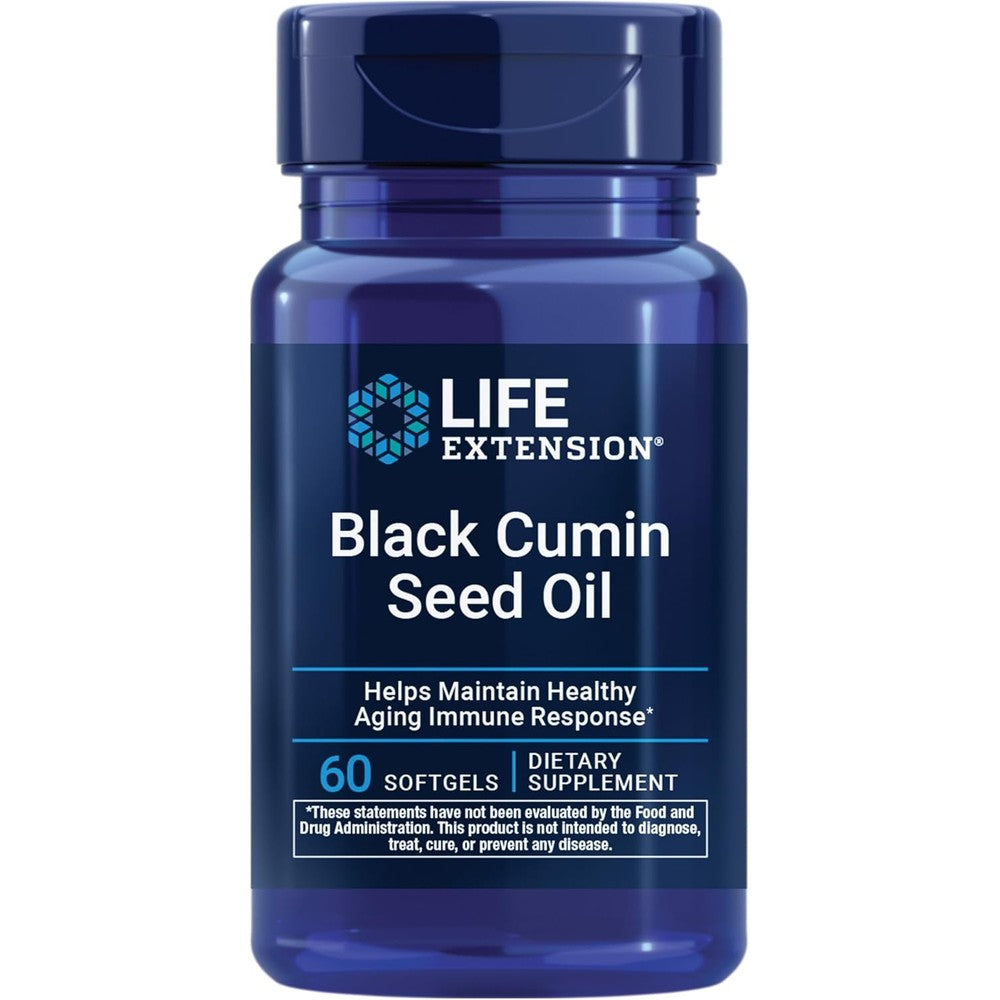 Life Extension Black Cumin Seed Oil 500 milligrams 60 softgels bottle front view