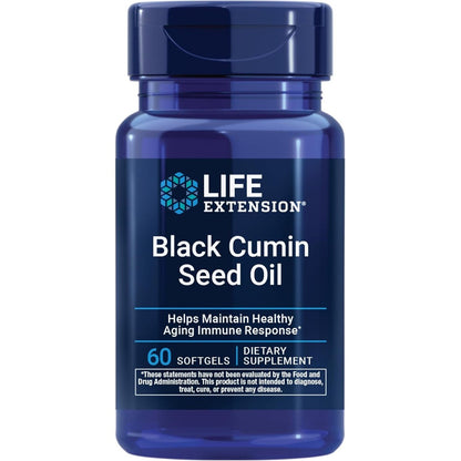 Life Extension Black Cumin Seed Oil 500 milligrams 60 softgels bottle front view