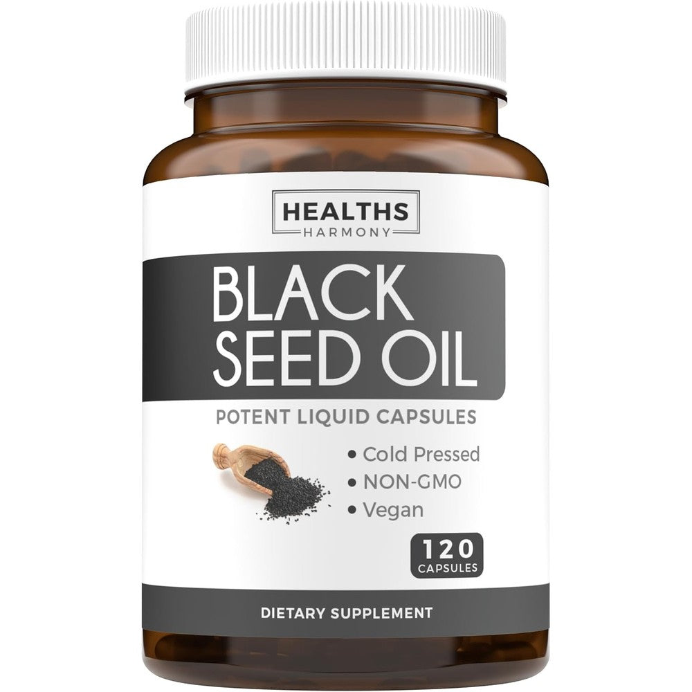 Healths Harmony Black Seed Oil 120 capsules front view bottle packaging