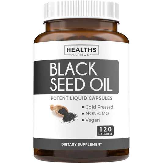 Healths Harmony Black Seed Oil 120 capsules front view bottle packaging
