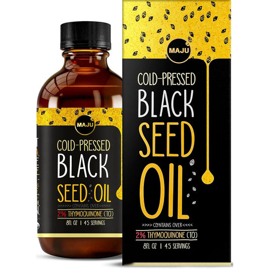 Maju Superfoods Black Seed Oil front view authentic premium cold pressed supplement