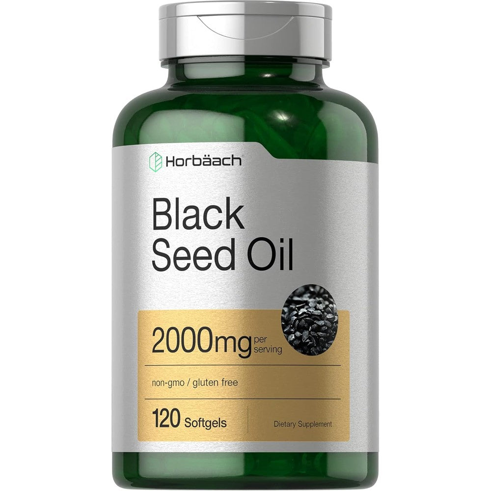 Horbaach Black Seed Oil 2000mg Quick Release Softgels Bottle Front View