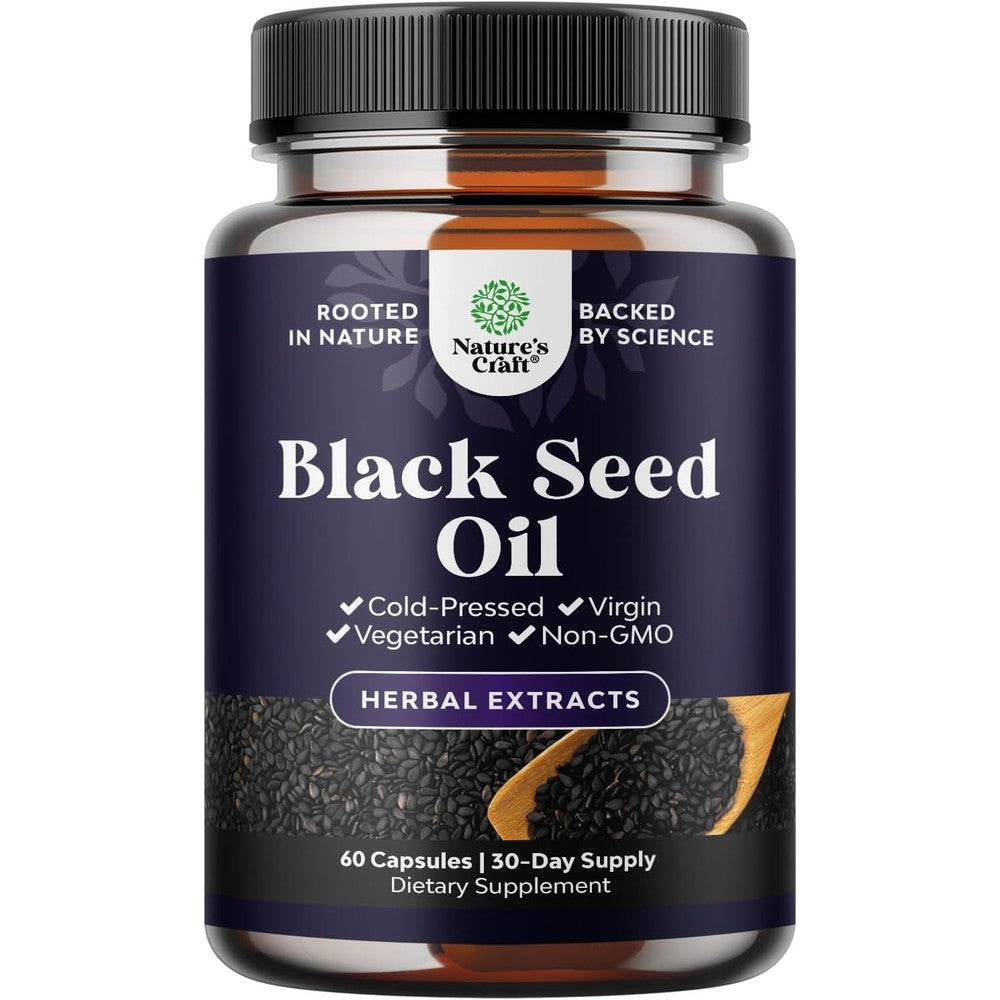 Natures Craft vegan black seed oil capsules front view bottle packaging