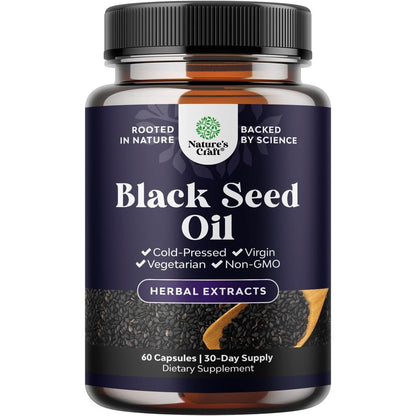 Natures Craft Vegan Black Seed Oil 60 capsules front view bottle packaging