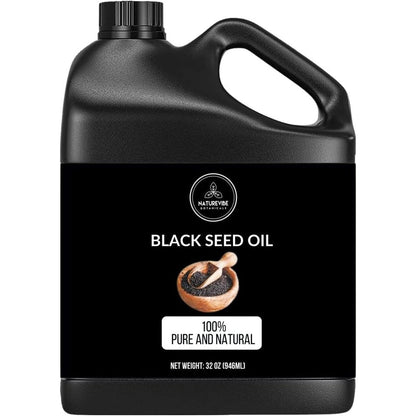 Naturevibe Botanicals Premium Black Cumin Seed Oil 32 Ounce front view bottle for immune support