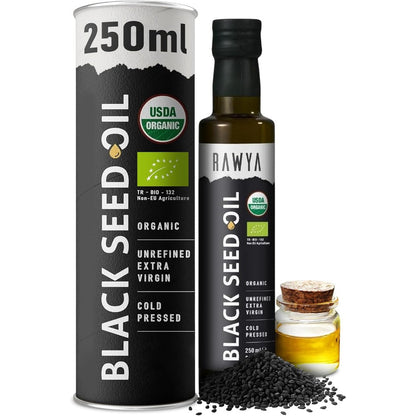 RAWYA Black Seed Oil 8.4 fluid ounce bottle front view premium dietary supplement