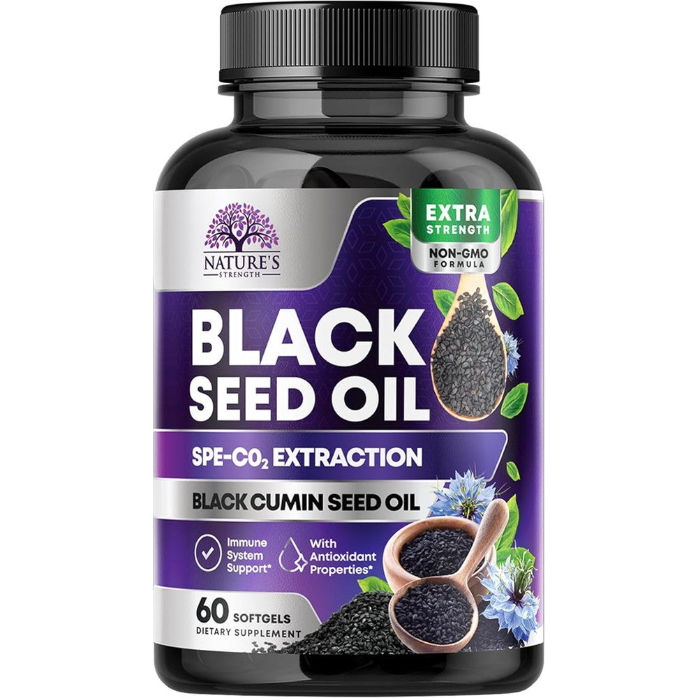 Nature's Strength Black Seed Oil 1000mg supplement front bottle view