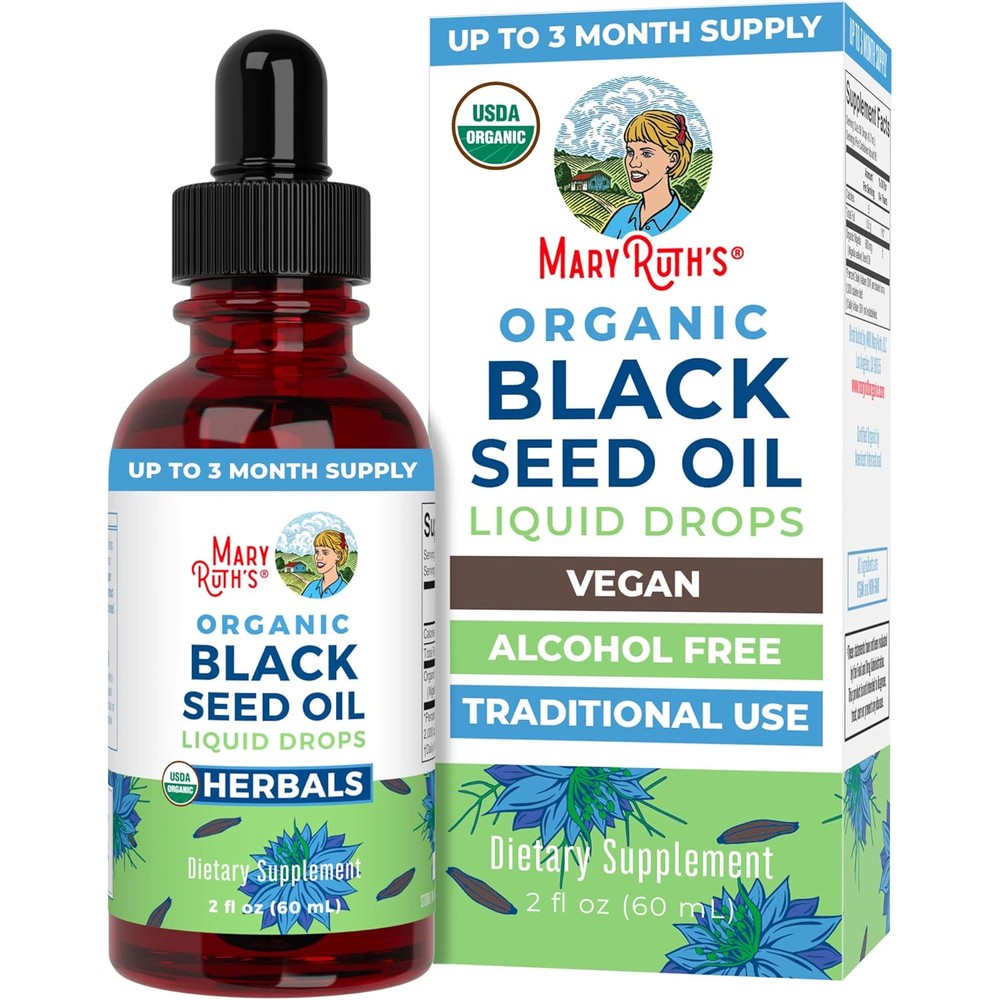 MaryRuth Organics Organic Black Seed Oil liquid drops bottle front view for premium immune support remedies
