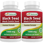 Best Naturals black seed oil front view of two bottles with dietary supplement softgels