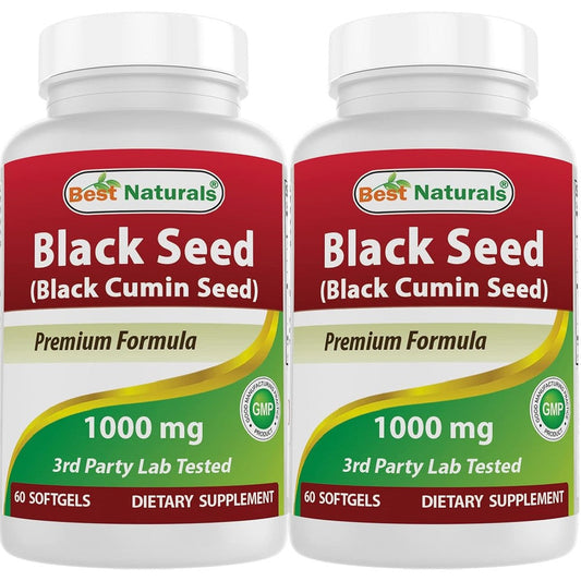 Best Naturals Black Seed Oil 120 Softgels 2 Pack front bottle view for immune defense.