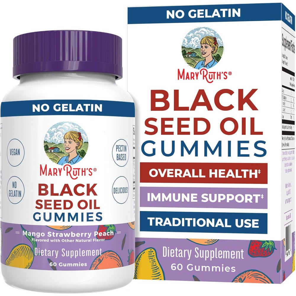 MaryRuth Organics Black Seed Oil Gummies front view packaging for immune support.