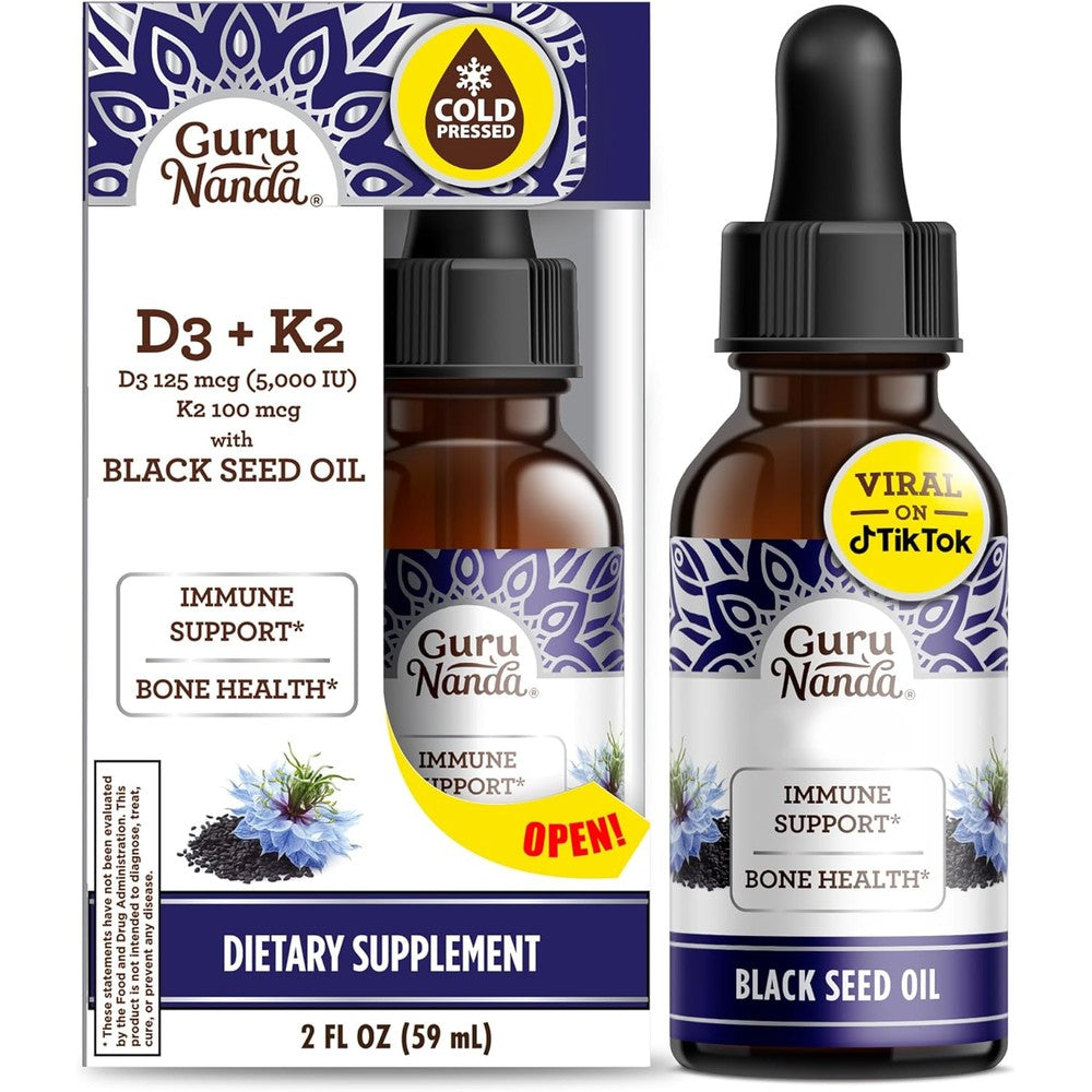 GuruNanda Cold Pressed Black Seed Oil liquid dietary supplement bottle front view
