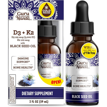 GuruNanda Cold Pressed Black Seed Oil liquid dietary supplement bottle front view