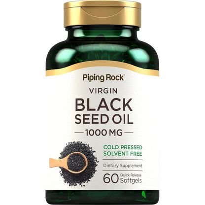 Piping Rock Cold Pressed Black Seed Oil 60 softgels bottle front view