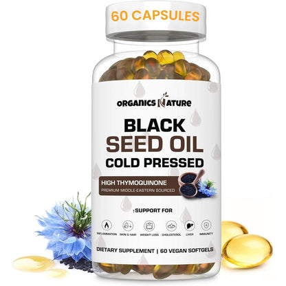 Organics Nature Cold Pressed Black Seed Oil 1000mg 60 vegan softgels bottle front view