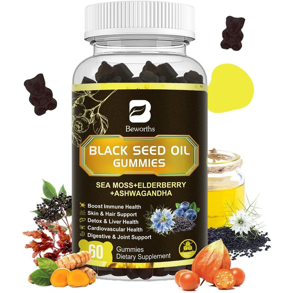 B Beworths Black Seed Oil Gummies front view bottle packaging