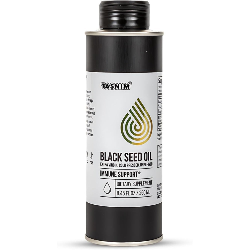 Tasnim Cold Pressed Ethiopian Black Seed Oil front view bottle
