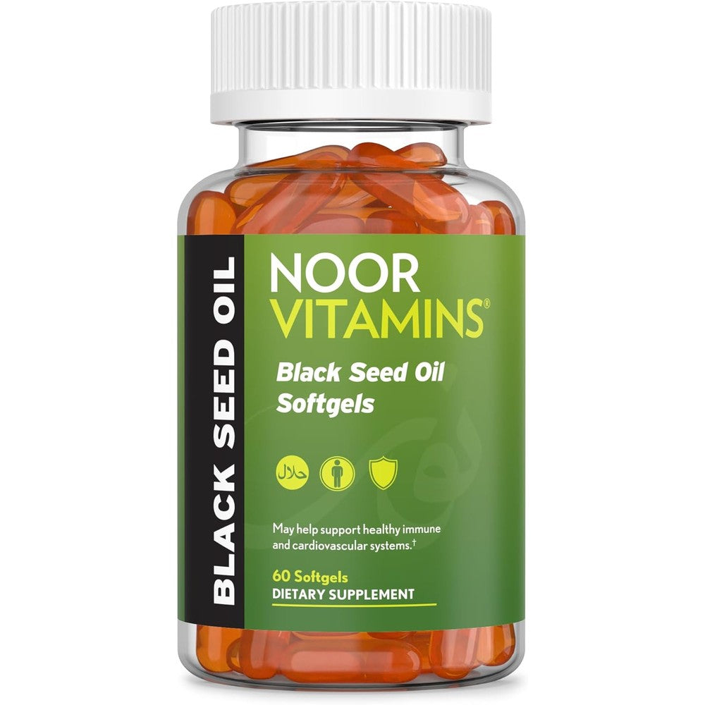 Noor Vitamins black seed oil softgels front bottle view