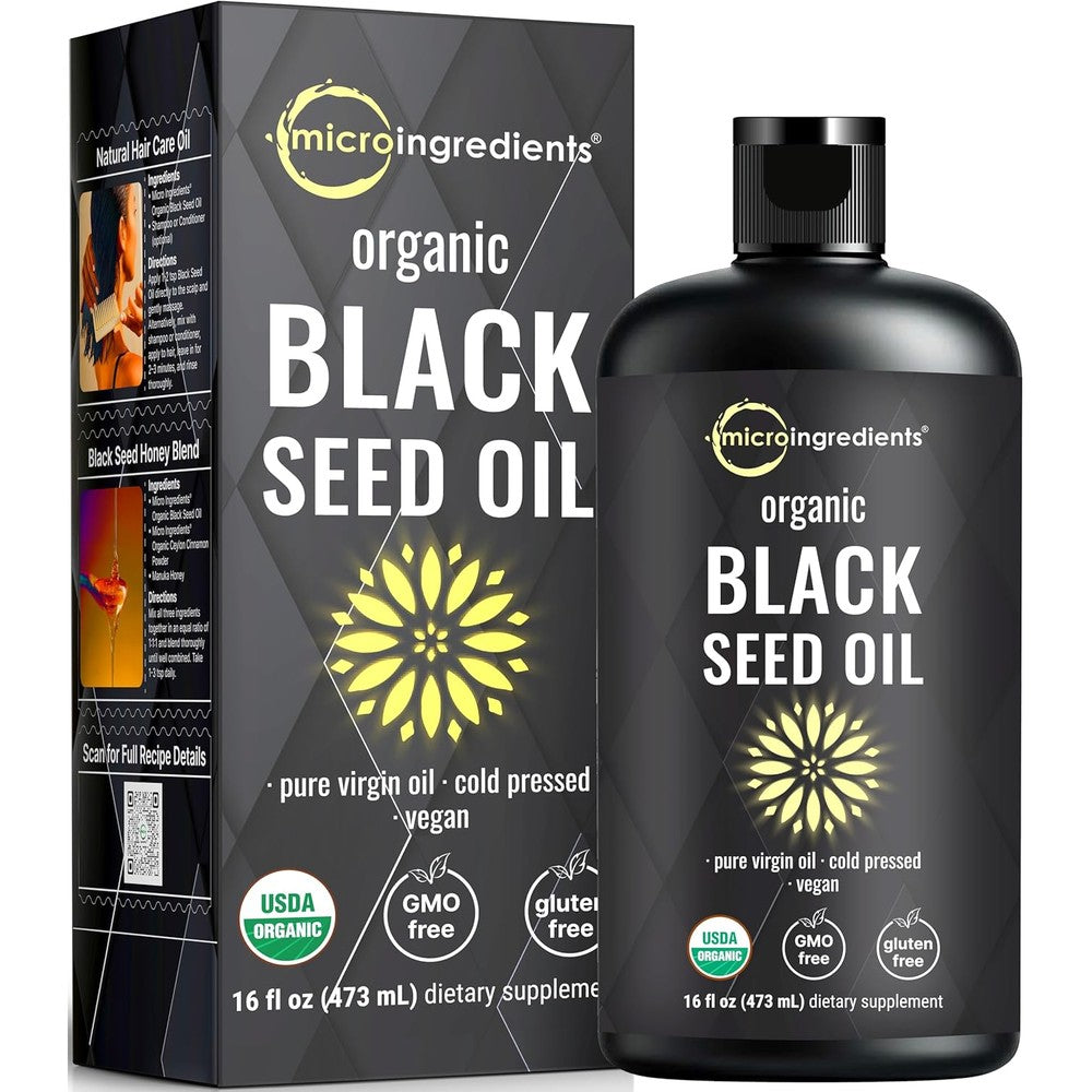 Micro Ingredients Cold Pressed Black Seed Oil 16 ounce bottle front view