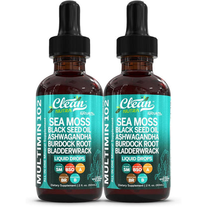 Clean Nutraceuticals MultiMin102 Sea Moss Liquid Drops front view bottle pack