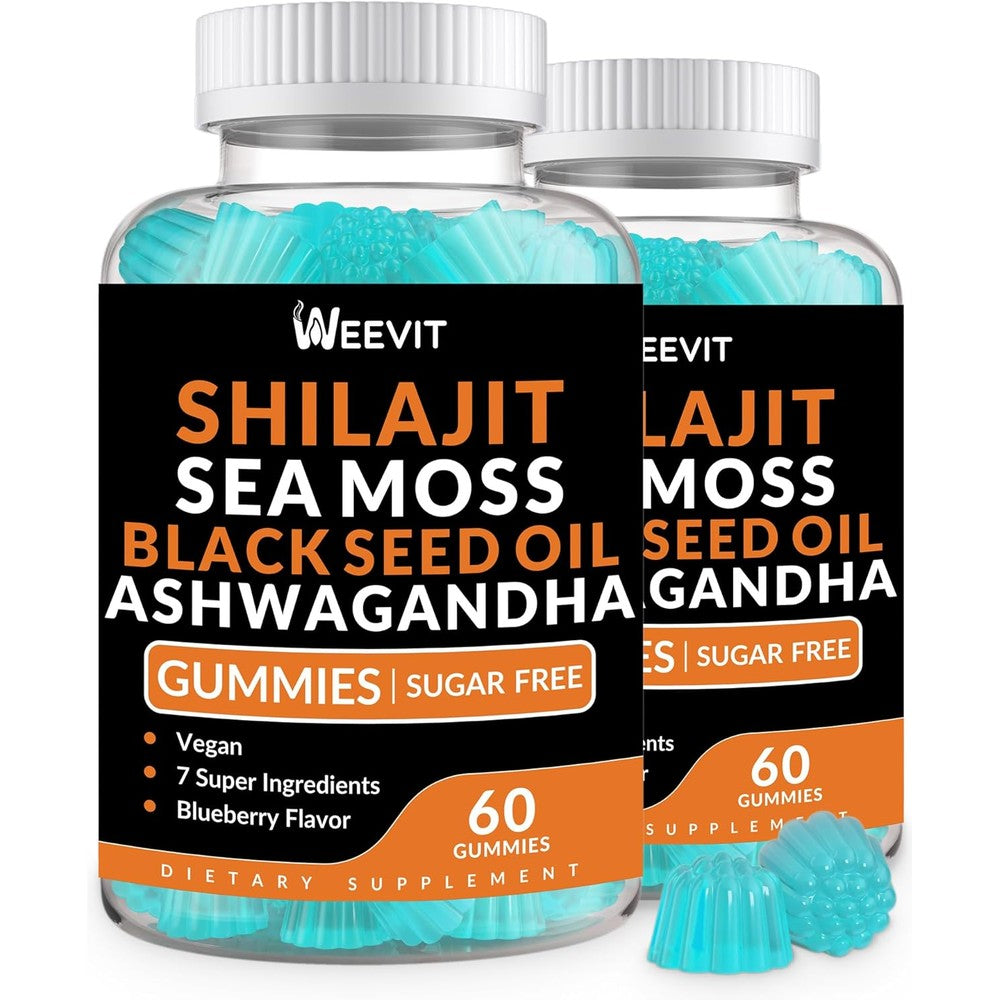 Weevit Shilajit Sea Moss Ashwagandha Gummies front view bottle