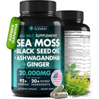 Secret Element sea moss black seed oil ashwagandha capsules front view
