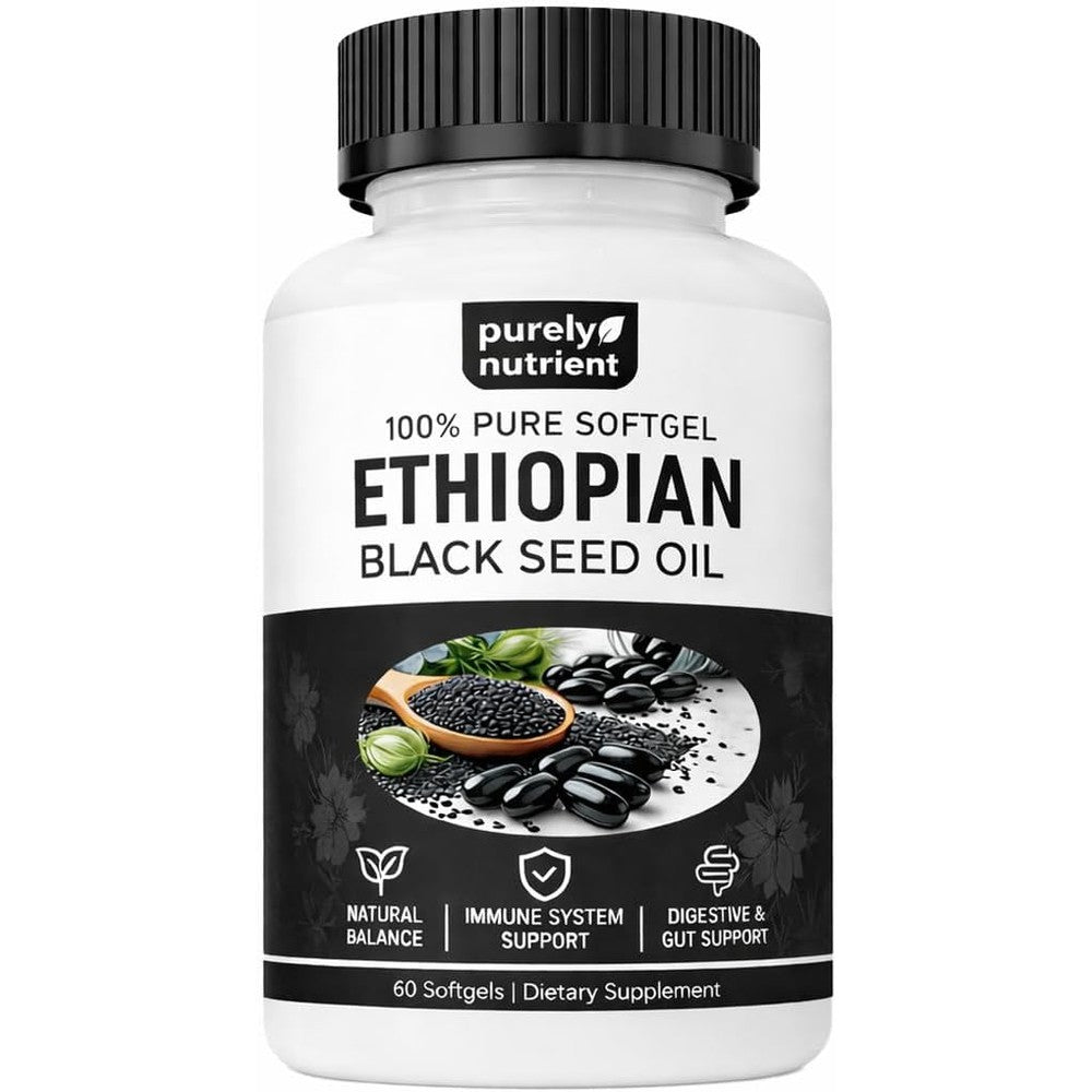 Purely Nutrient Ethiopian black seed oil bottle front view supplement container
