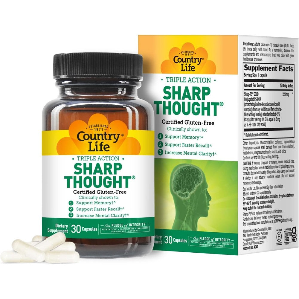 Country Life Sharp Thought cognitive support supplement front view bottle