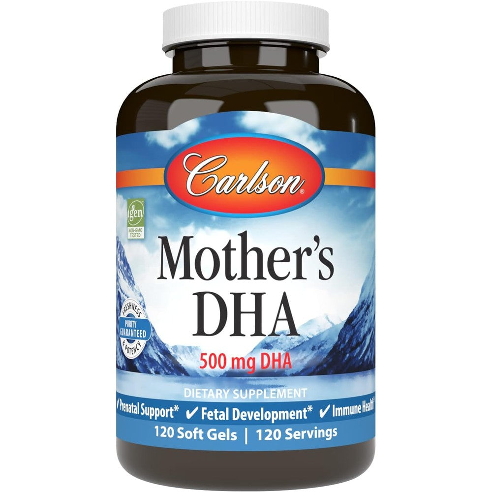 Carlson Mother's DHA 500mg prenatal support front view bottle