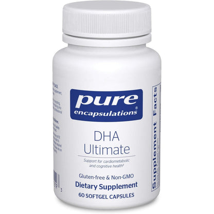 Pure Encapsulations DHA Ultimate 60 softgels front bottle view for cognitive health