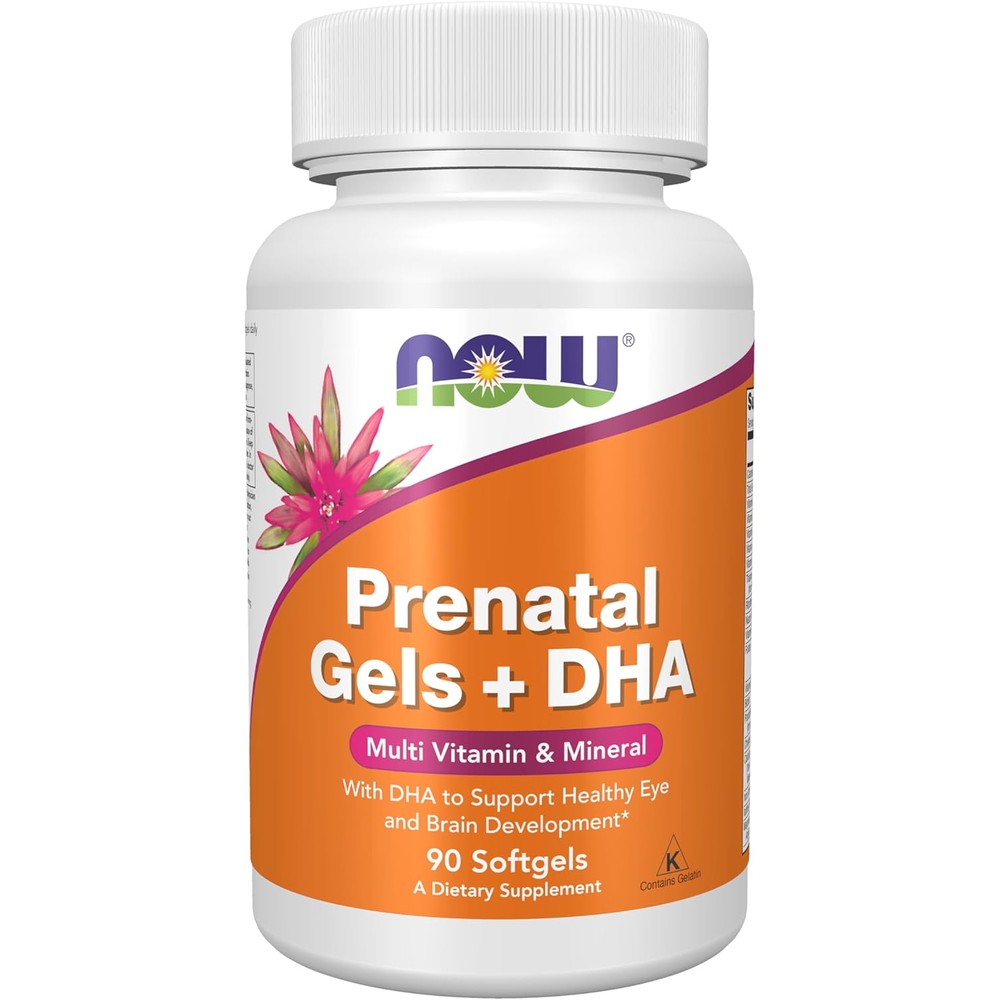 NOW Foods Prenatal Gels And DHA front view packaging bottle