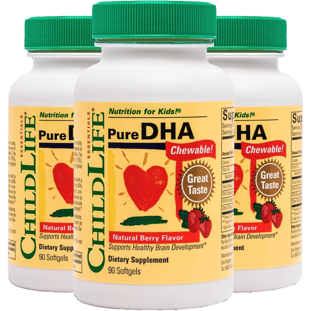ChildLife Essentials Pure DHA For Kids 90 Softgels front packaging for authentic kids brain support supplements