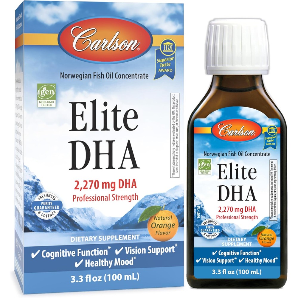Carlson Elite DHA professional strength liquid fish oil front view