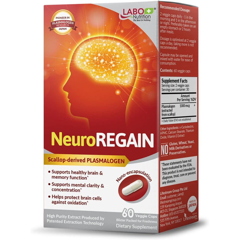 LABO Nutrition NeuroREGAIN 60 vegetable capsules front view packaging for cognitive health.