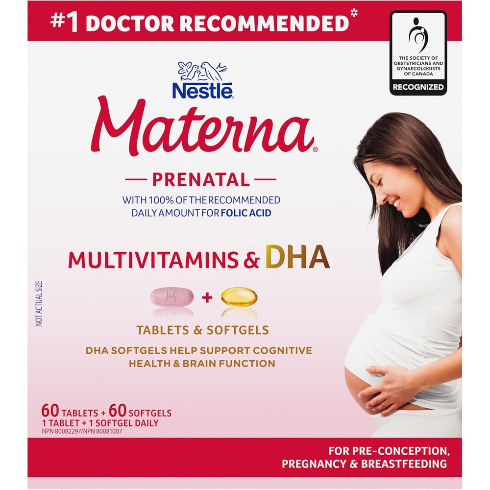 Nestle Materna prenatal multivitamin and DHA front view product packaging