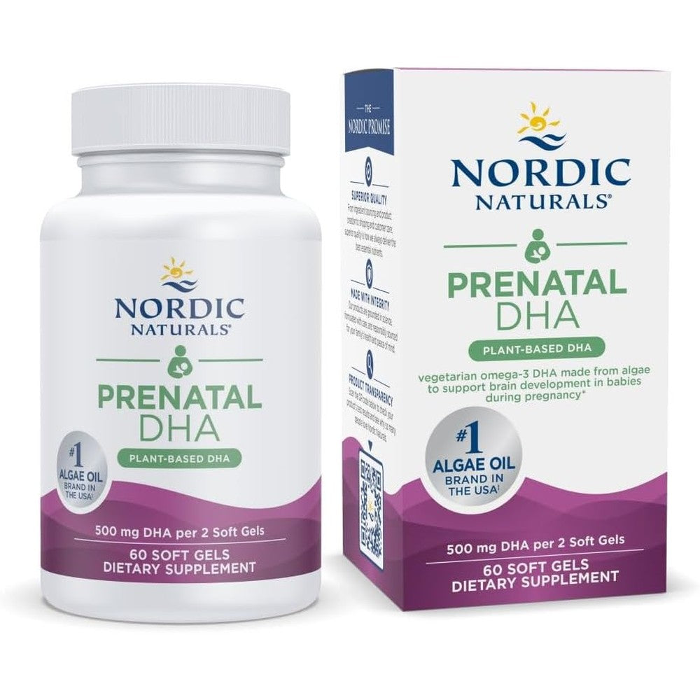 Nordic Naturals Vegan Prenatal DHA 60 softgels front bottle view