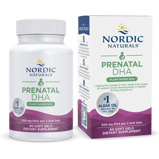 Nordic Naturals Vegan Prenatal DHA 60 softgels front bottle view